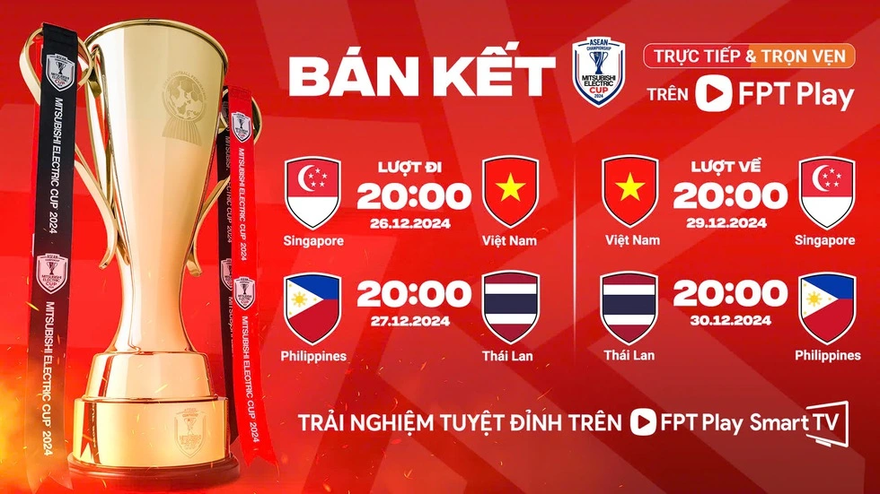 Lịch thi đấu bán kết AFF Cup: Thái Lan gặp Philippines